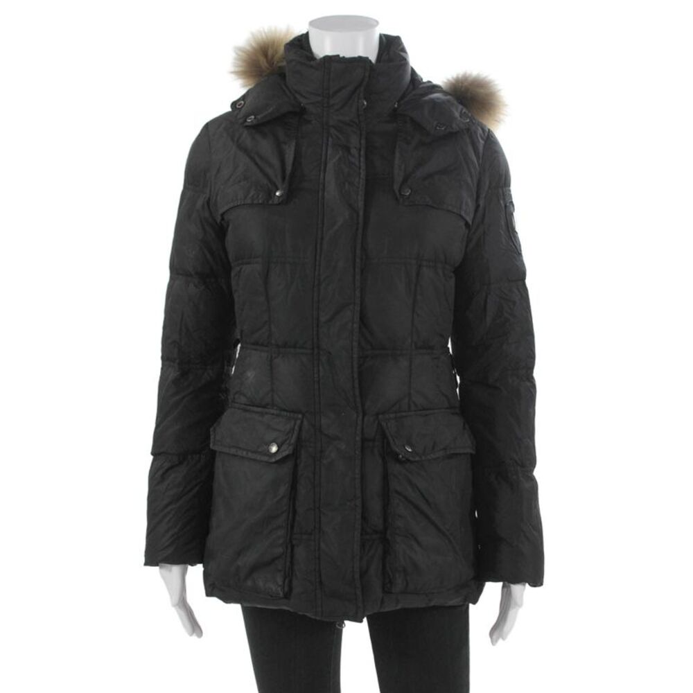 Add Women Puffer Jacket Black Down Zip Long Sleeve Size S